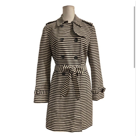 Loft Striped Trench Coat Petite Large - Picture 2 of 7